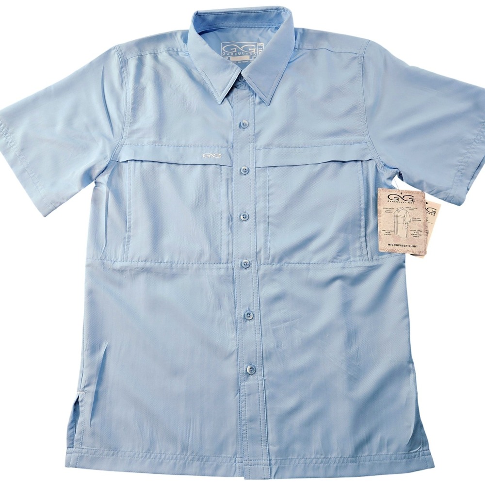 GameGuard Shirt Mens S Blue Short Sleeve Button Up Microfiber Pockets Quick Dry